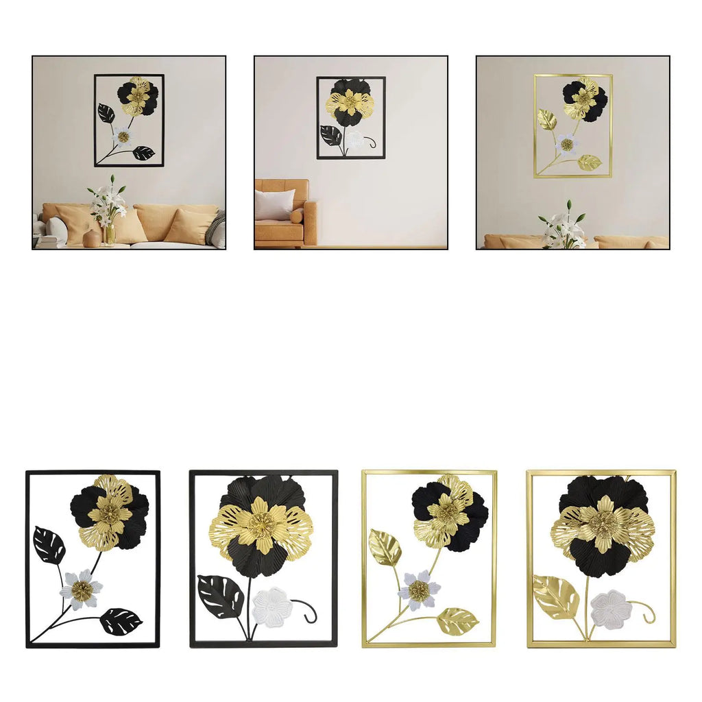 Black Flower Wall Art Bathroom Dining above Bed Hallway Garden Living Room Indoor Decorative Hotel Golden Floral Wall Art
