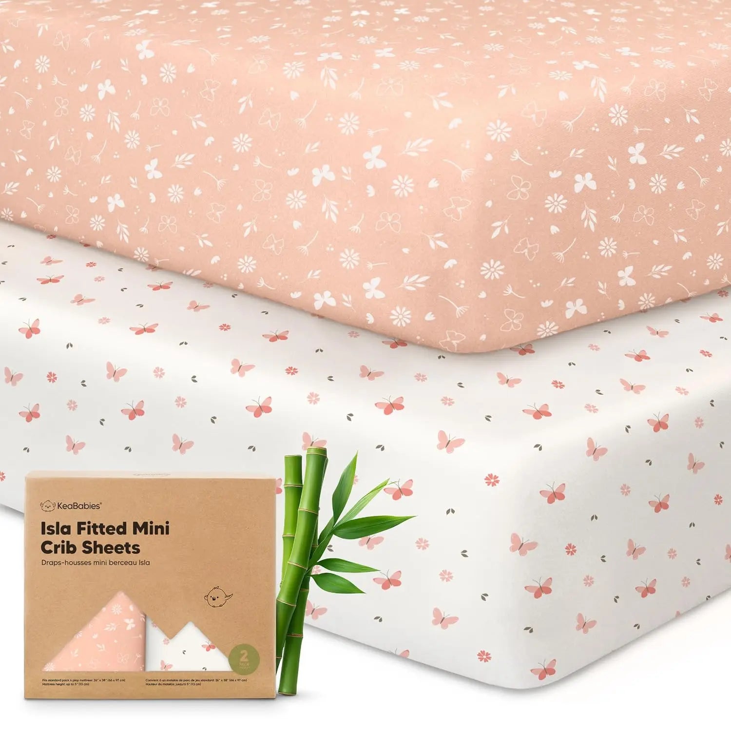Soft Fitted Mini Crib Sheets 2-Pack for 38x26 Mattress, Neutral Cozy Toddler Playard Bedding