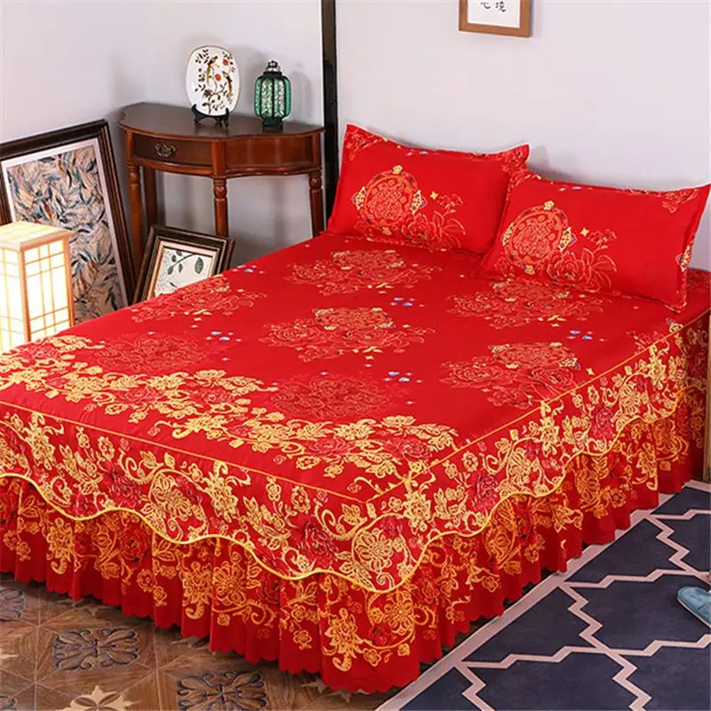 Bedding Set Home Textile Cotton Bedspread Elastic Fitted Mattress Cover Couple Quilt Single Bed Sheet with 2pcs Pillow Covers