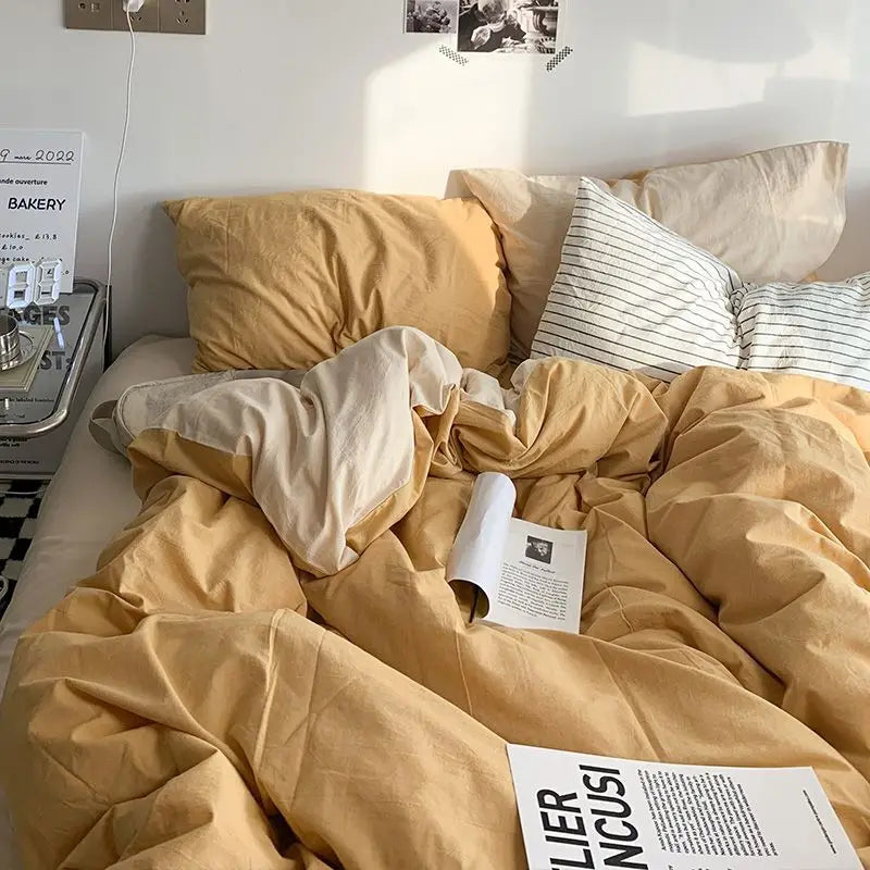 Bed Linen Duvet Cover Sheets Simple Style Four-piece Set Japanese Dormitory Bedding Single Student Cover Quilt Three-piece Set