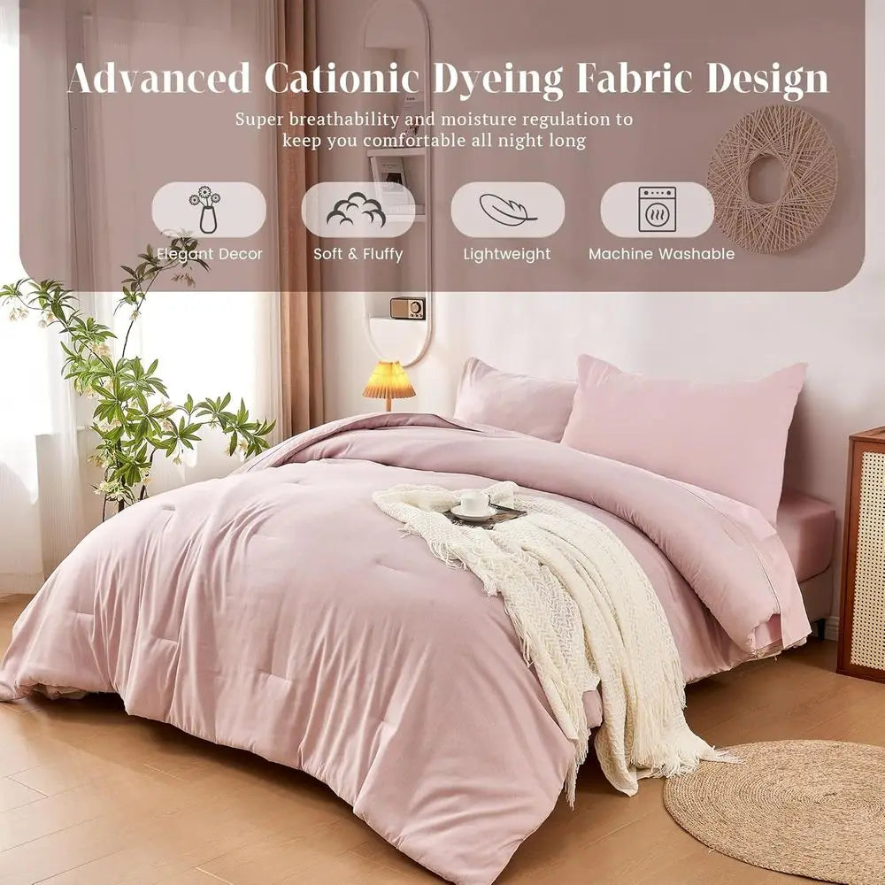 Pink 5-Piece Twin Bedding Set for Dorms: Comforter, Pillow Shams, Pillowcases, Sheets