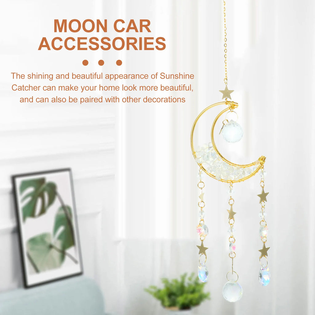 Moon Shaped Glass Hanging Suncatcher for Windows Home Bedroom Garden Decor Sun Catcher Ornament Gift for Women Rainbow Glass