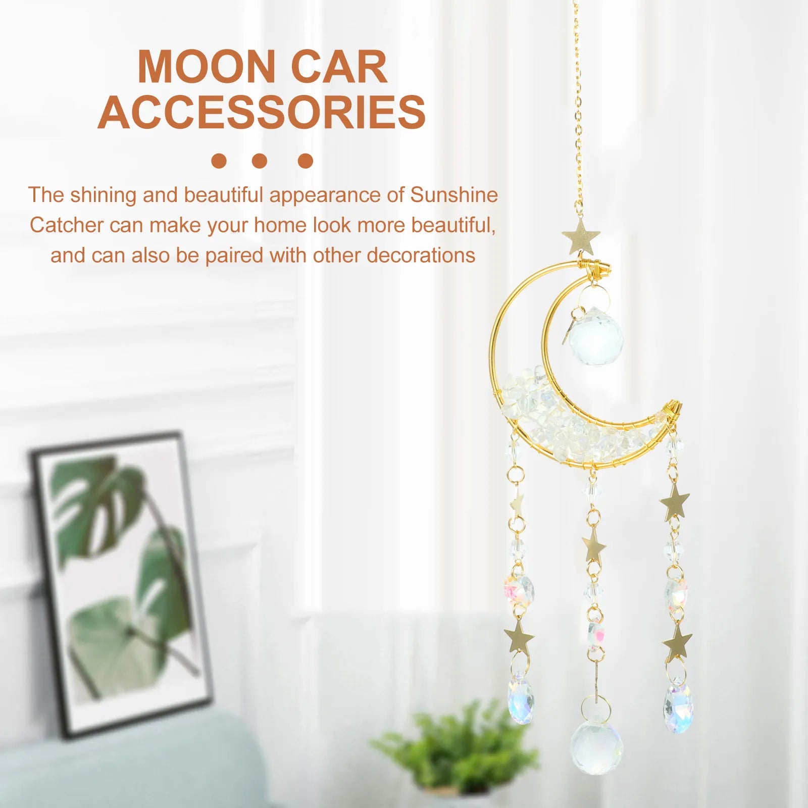 Moon Shaped Glass Hanging Suncatcher for Windows Home Bedroom Garden Decor Sun Catcher Ornament Gift for Women Rainbow Glass
