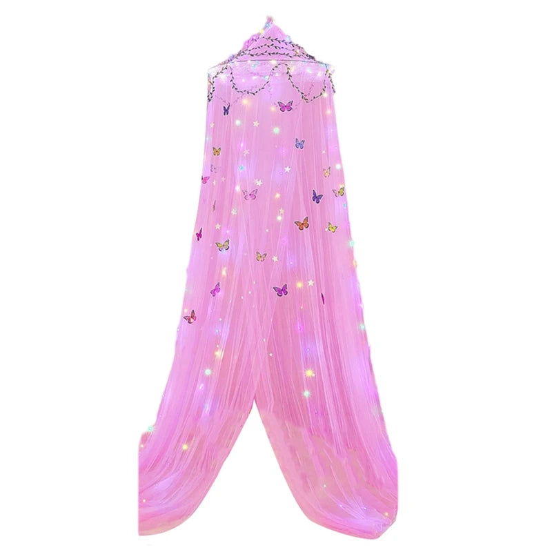 Bed Canopy for Girls Room Bed Canopy Curtains with Led Lights Mosquito Net DIY Princess Room Decor with Butterflies