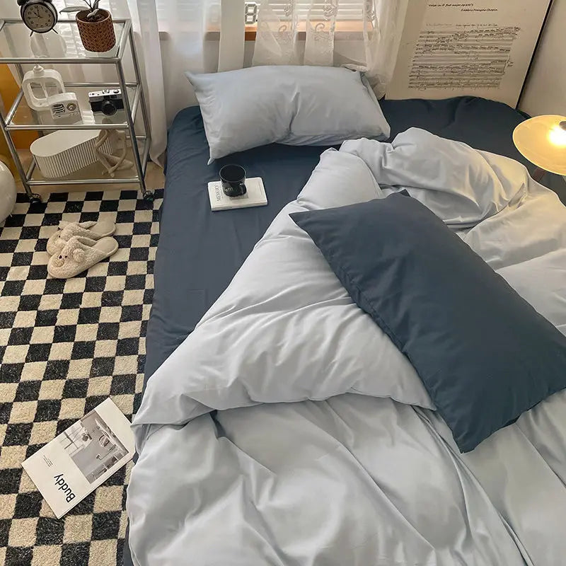 Bed Linen Duvet Cover Sheets Simple Style Four-piece Set Japanese Dormitory Bedding Single Student Cover Quilt Three-piece Set