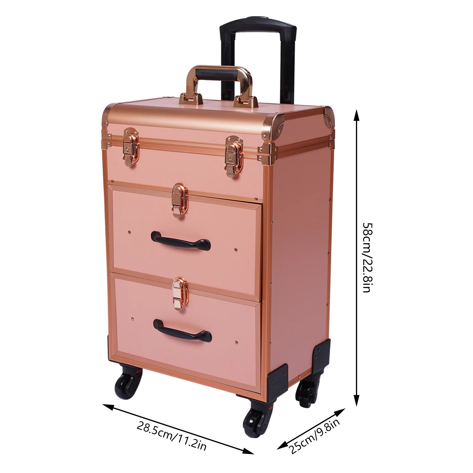 Rolling Makeup Case Large Cosmetic Trolley with Locks & Dividers Aluminum Alloy Frame Frosted Universal Wheel Retractable Handle