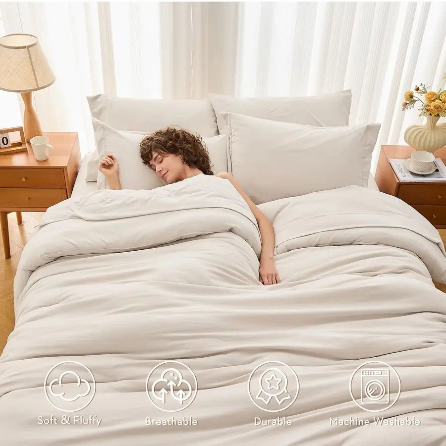 7 Pieces Queen Comforter Set, Soft Bed in a Bag Queen Size, All Season Bedding Set with Comforter, Flat Sheet, Fitted Sheet, Pil