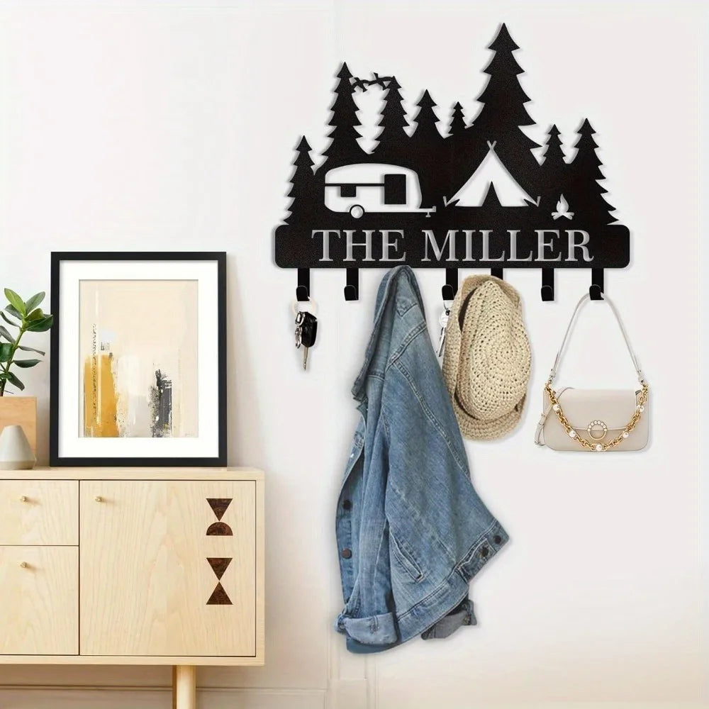 Custom Camper-Themed Wall-Mounted Key Holder|Artisan-Made Metal Hooks,Halloween&Christmas Gift,Kitchen/Doorway/Hallway/Office De
