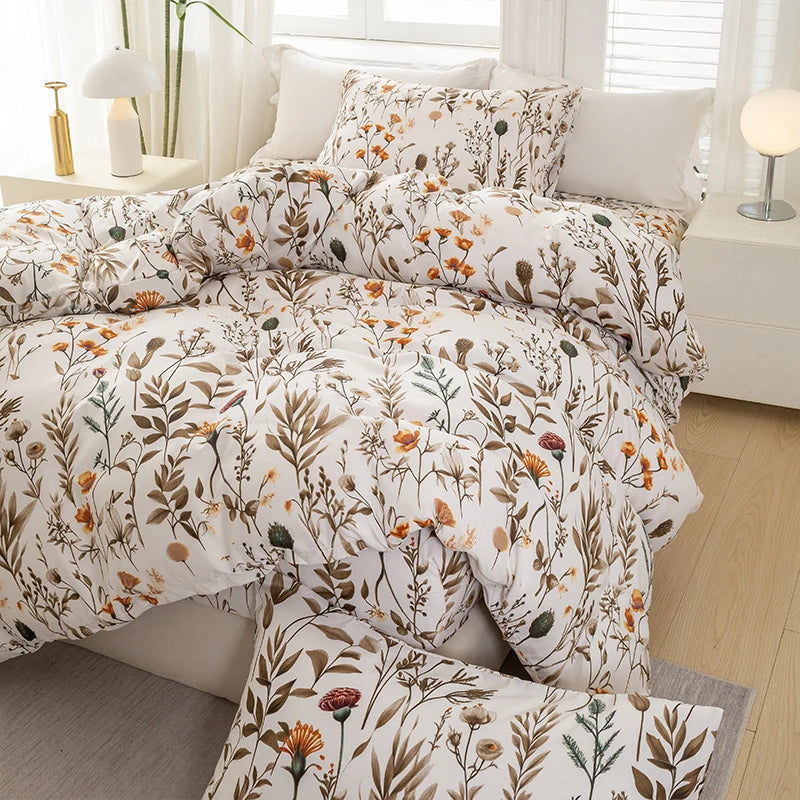 3pcs/set Leaf Floral Pattern Duvet Cover Set(1 Duvet Cover & 2 Pillowcase）Soft And Skin-Friendly Duvet Cover Bedding Set For