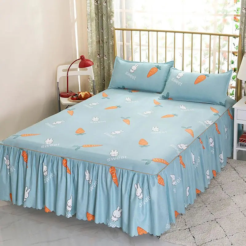 Bedding Set Home Textile Cotton Bedspread Elastic Fitted Mattress Cover Couple Quilt Single Bed Sheet with 2pcs Pillow Covers