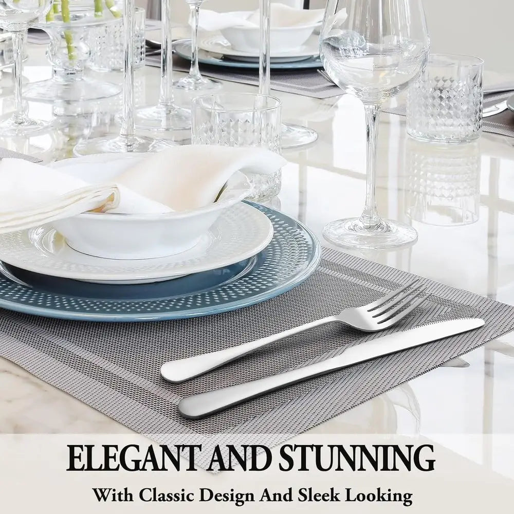 Silverware Set with Steak Knives Service or 4,StainlSteel latware, Mirror Polished Cutlery Utensil Set or Home Kitchen Eating Ta