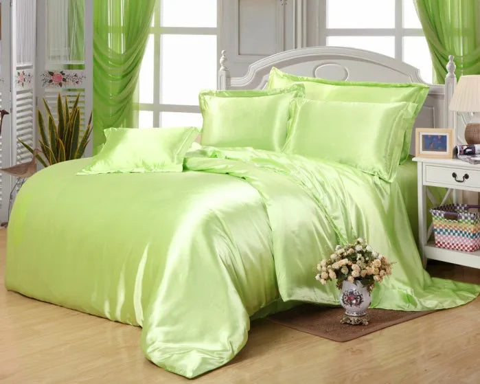 Satin Black Bedding Set With Duvet Cover Bed Sheet Pillow Cover Luxury Satin Bedding Bed Linen King Queen Twin Size