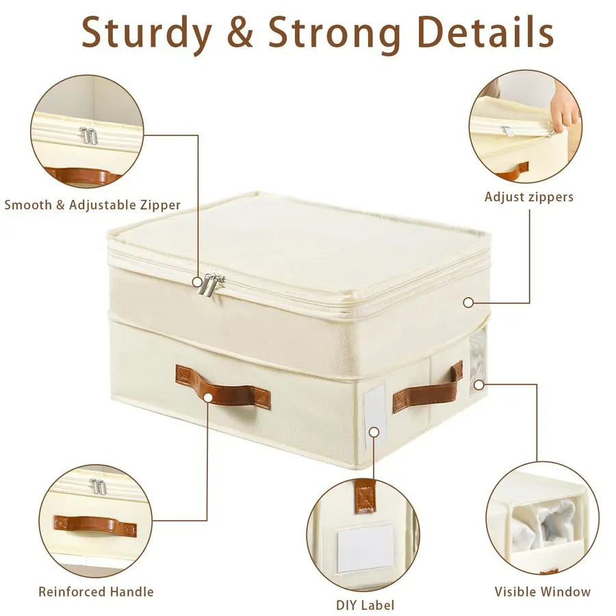 Sheet Organizers and Storage, 4 Pack Linen Closet Organizers with Adjustable Zipper, Foldable Bedding Storage for Queen or King