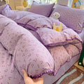 Ins Soft Bedding Set Mushroom Girls Single Double King Size Duvet Cover No Filler Flat Sheet Pillowcase Washed Cotton Bed Linens