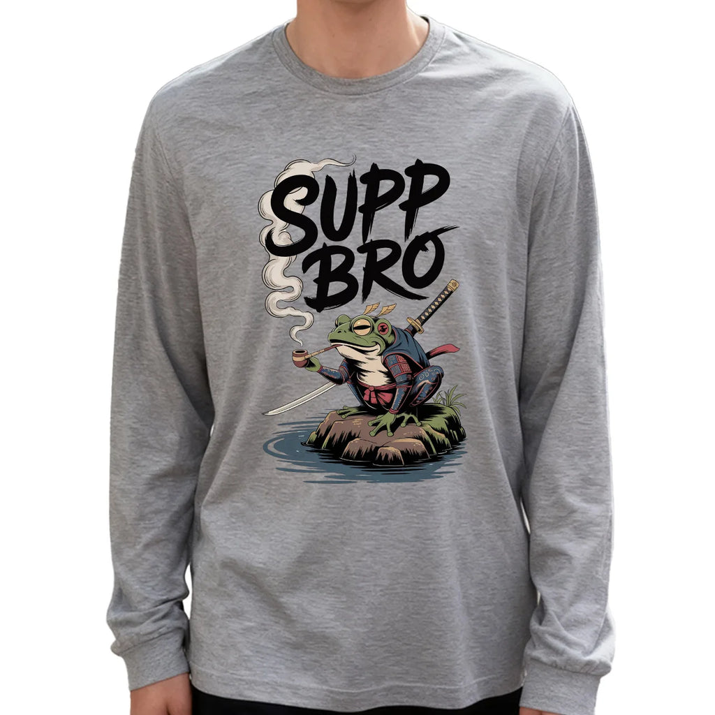 Supp Bro Men's Long Sleeve Tee 100% Cotton 180g Crew Neck Casual Daily Style Soft and Breathable