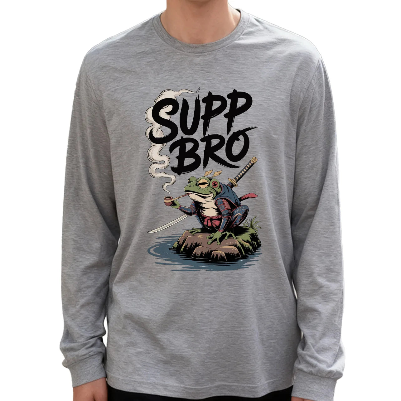 Supp Bro Men's Long Sleeve Tee 100% Cotton 180g Crew Neck Casual Daily Style Soft and Breathable