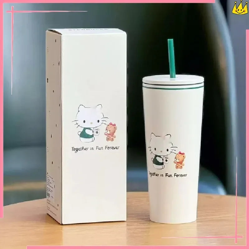 New Cute Cartoon Cat Insulated Cup With Simple And High Beauty Stainless Steel Straw Cup Portable Travel And Camping Goods