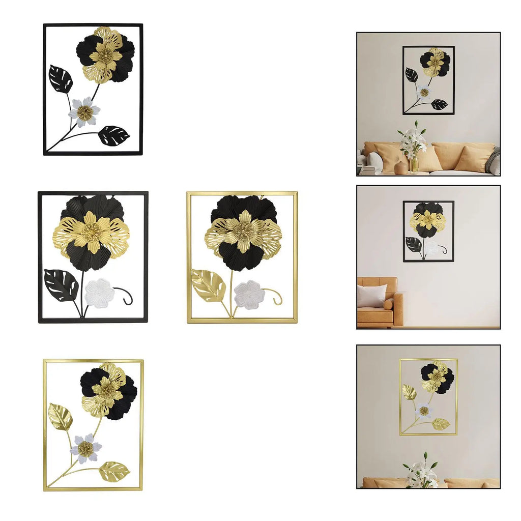 Golden Floral Wall Art Hotel Office Wedding Decoration Patio Bedroom Hallway Minimalist Line Garden Modern Wall Hanging Decor