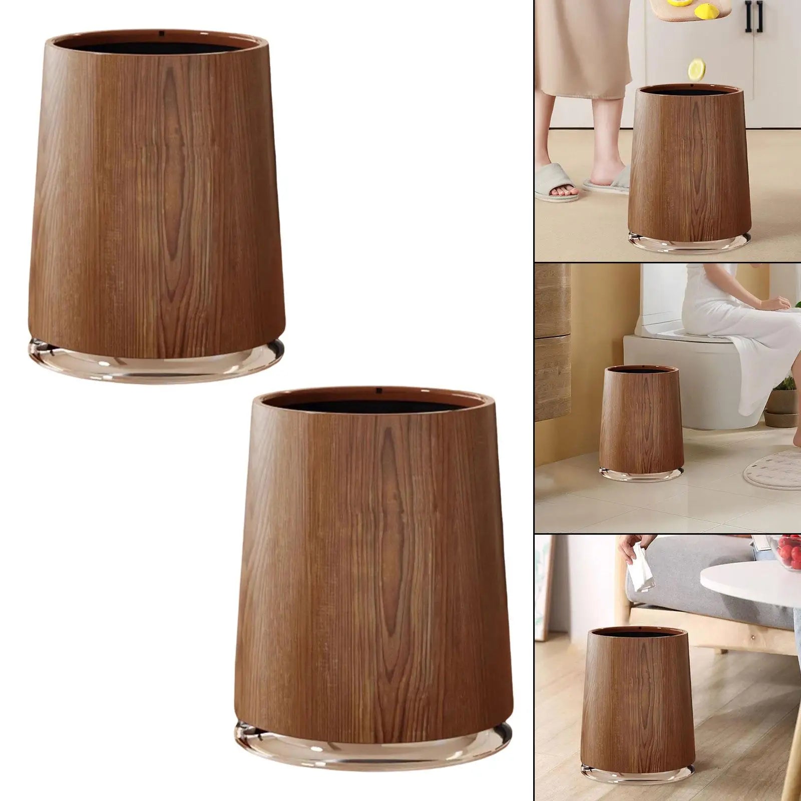 Trash Can Imitation Wood Grain,Sturdy,Farmhouse Decorative Portable Garbage Can Wastebasket Bin Open Top for Office Bedroom Home