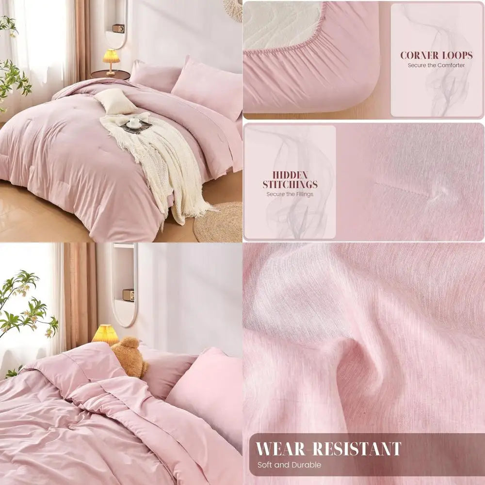 Pink 5-Piece Twin Bedding Set for Dorms: Comforter, Pillow Shams, Pillowcases, Sheets