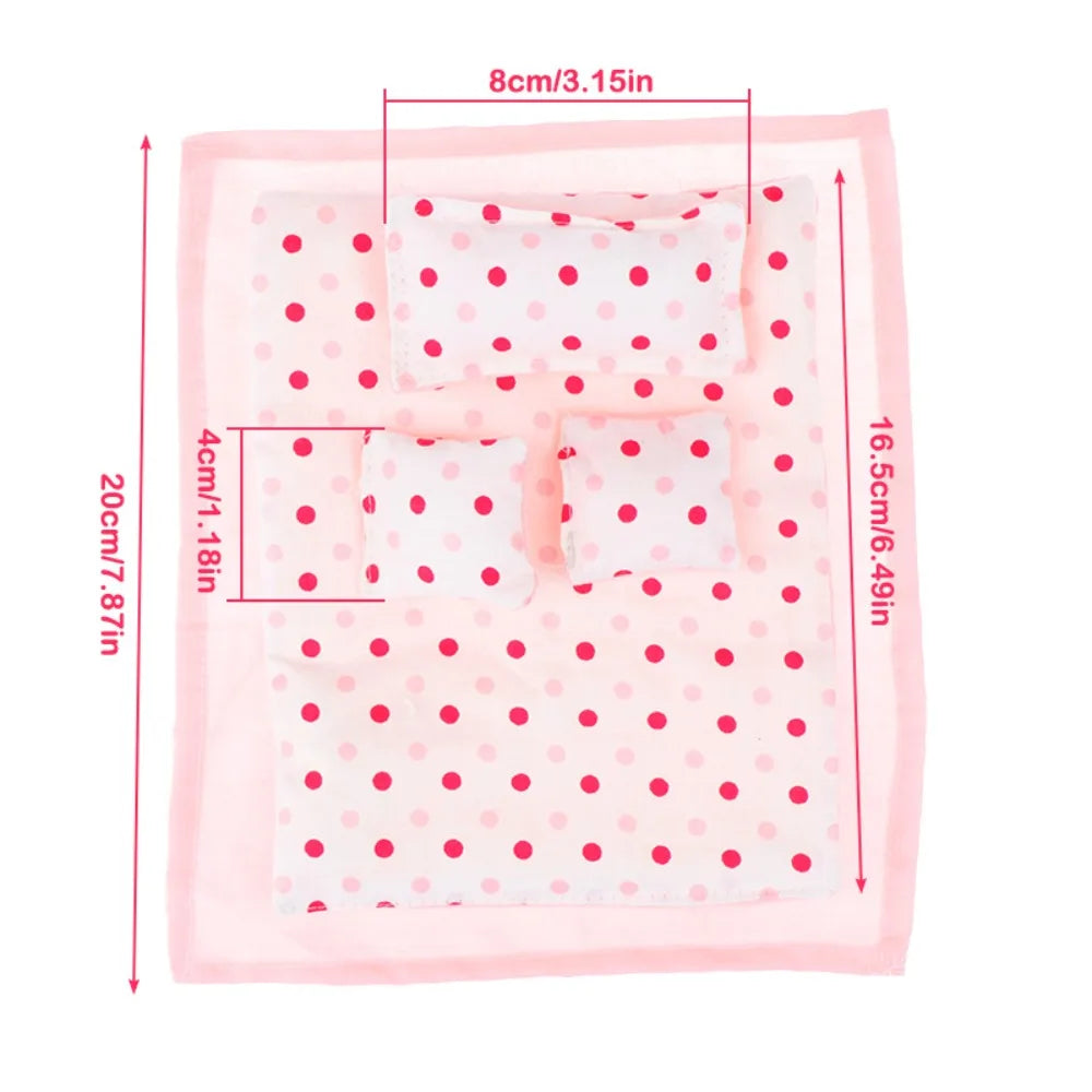 Five-piece Set Lovely Dollhouse Sleeping Blanket Miniature Bed Sheet Dollhouse Miniature Bed 1:12 Scale Pillow 20cm Bedding