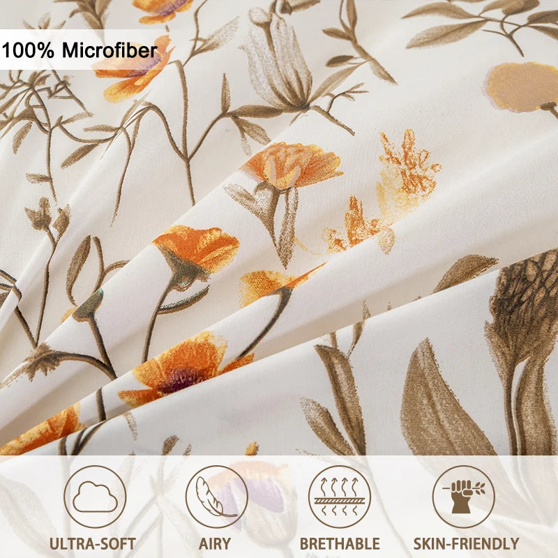 3pcs/set Leaf Floral Pattern Duvet Cover Set(1 Duvet Cover & 2 Pillowcase）Soft And Skin-Friendly Duvet Cover Bedding Set For