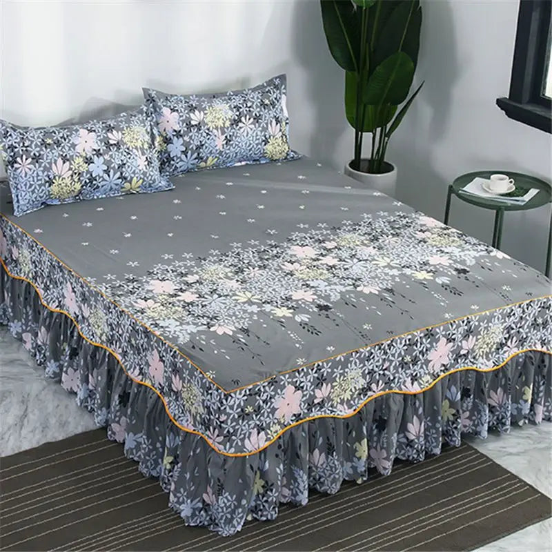 Bedding Set Home Textile Cotton Bedspread Elastic Fitted Mattress Cover Couple Quilt Single Bed Sheet with 2pcs Pillow Covers