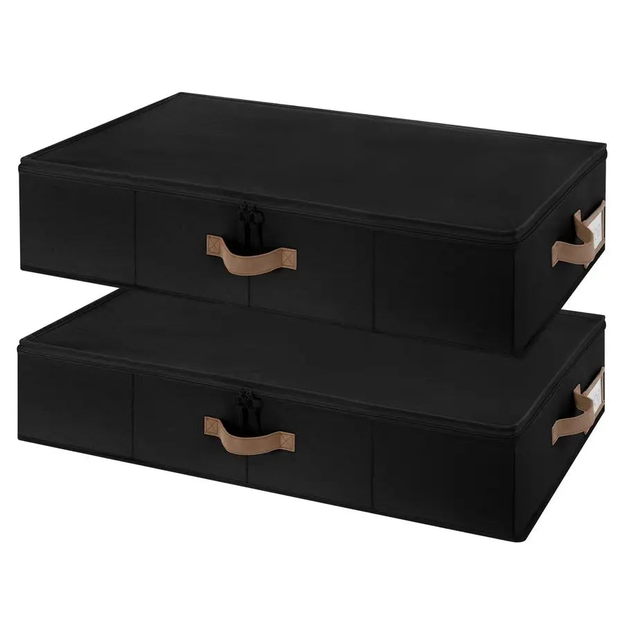 Underbed Storage with Lid, 2Pack Under Bed Storage Containers for Clothes, Bedding, and Sweaters, Black