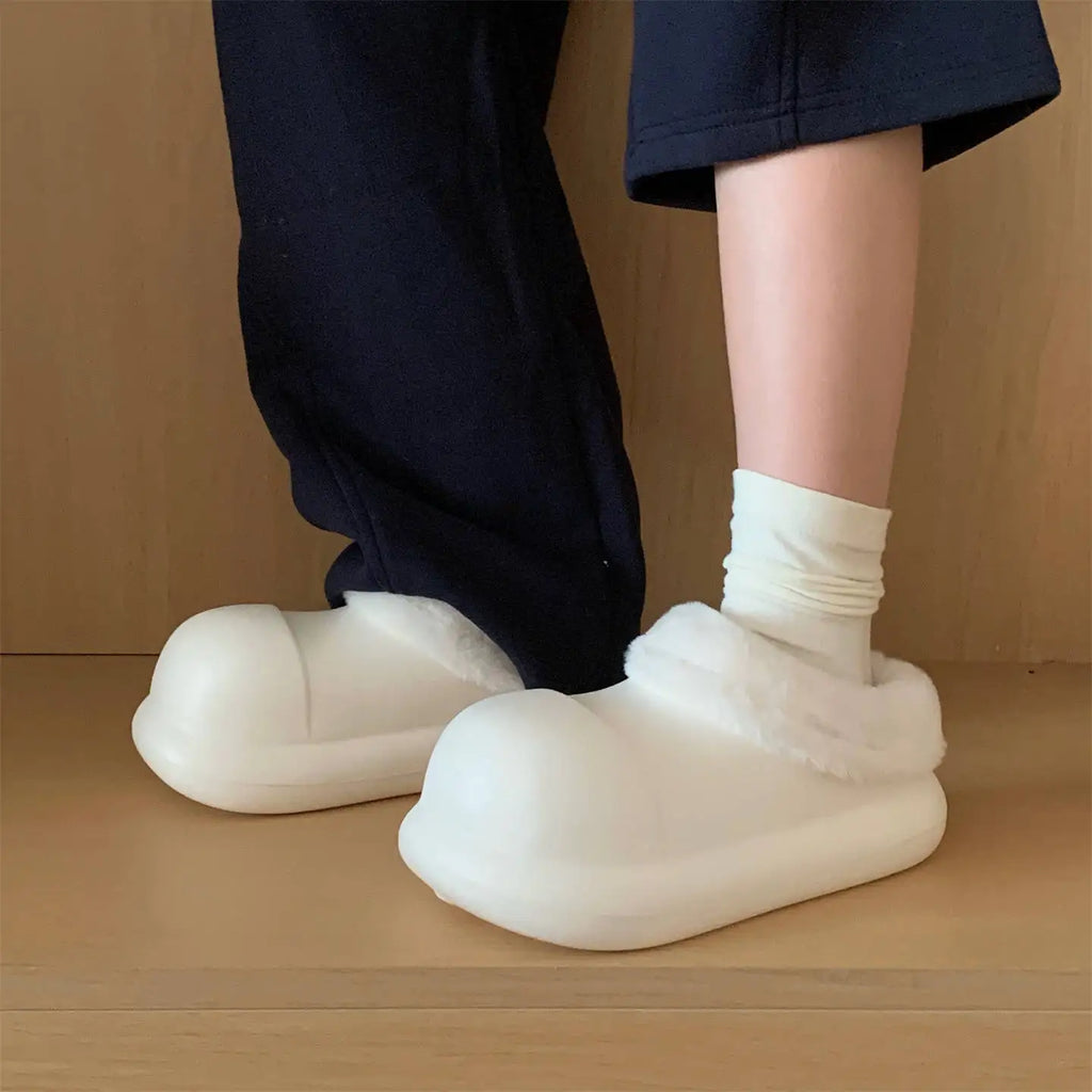 Waterproof Indoor Street Fluffy Slippers For Women Winter Warm Platform Shoes Soft EVA Thick Sole Female kitchen Working Shoes