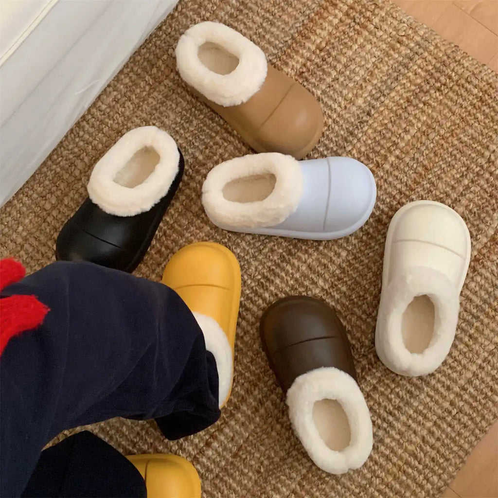 Waterproof Indoor Street Fluffy Slippers For Women Winter Warm Platform Shoes Soft EVA Thick Sole Female kitchen Working Shoes