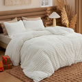 Ultra Soft Flannel Duvet Cover Set Queen Size, Warm Winter Bedding with Striped Pattern, 3 Pieces