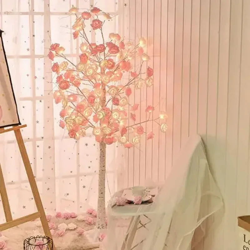 Christmas Rose LED Floor Lamp, Colorful Glowing Tree Light for Bedroom Living Room Decor, Dimmable Ambient Light with Remote