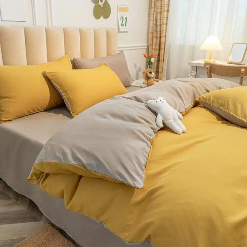 Bed Linen Duvet Cover Sheets Simple Style Four-piece Set Japanese Dormitory Bedding Single Student Cover Quilt Three-piece Set