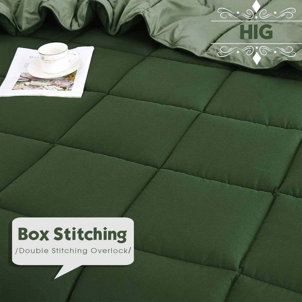 Green King Size Comforter Set - Reversible, All Season, Breathable & Soft Microfiber Bedding with Pillow Shams