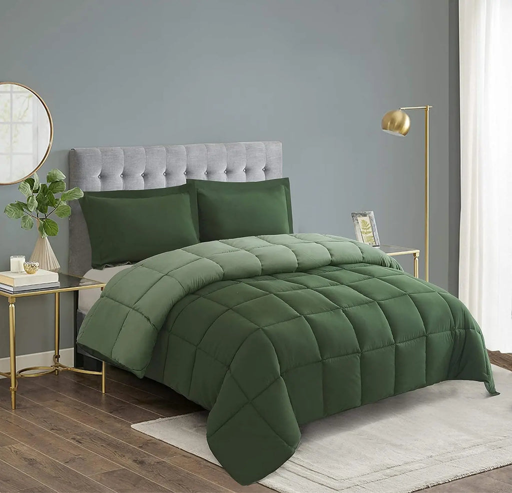 Green King Size Comforter Set - Reversible, All Season, Breathable & Soft Microfiber Bedding with Pillow Shams