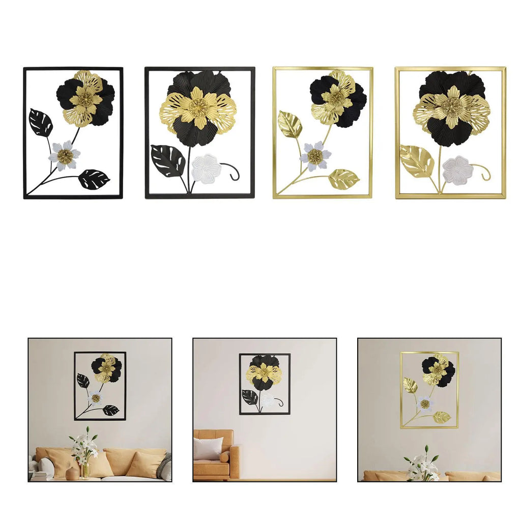 Black Flower Wall Art Bathroom Dining above Bed Hallway Garden Living Room Indoor Decorative Hotel Golden Floral Wall Art