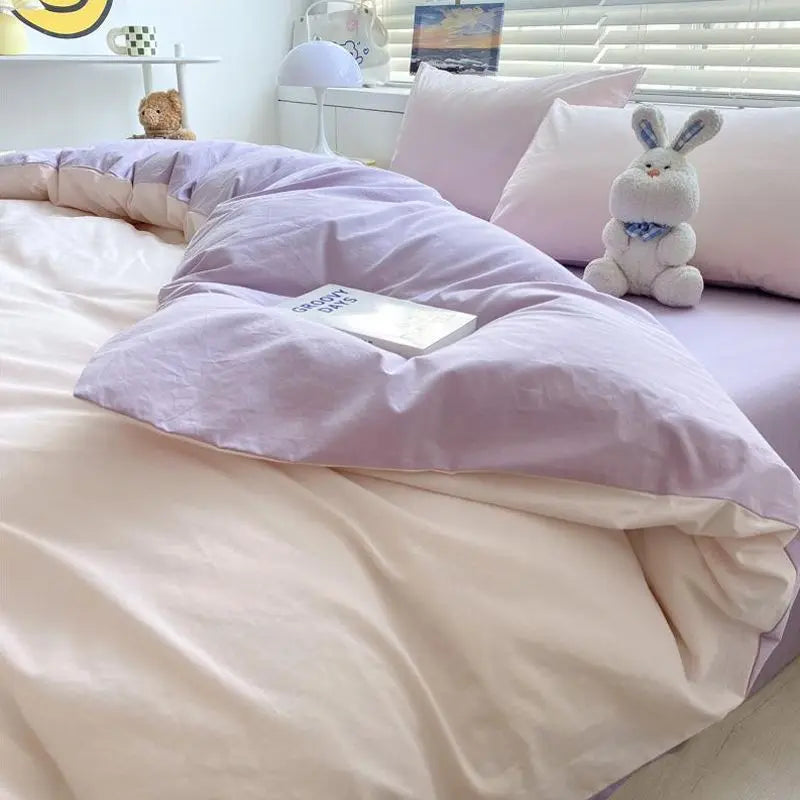 Bed Linen Duvet Cover Sheets Simple Style Four-piece Set Japanese Dormitory Bedding Single Student Cover Quilt Three-piece Set