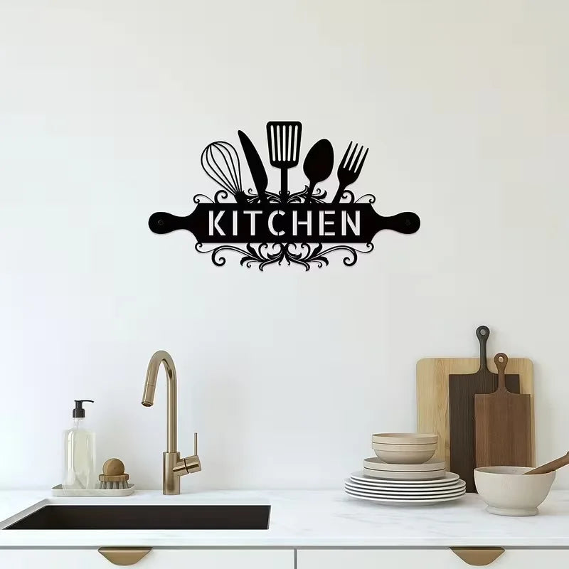 One Piece of Kitchen Wall Art for Hanging - Black Metal Sign for Farmhouse-Style Home Decor, Suitable for Kitchen/Dining RoomS