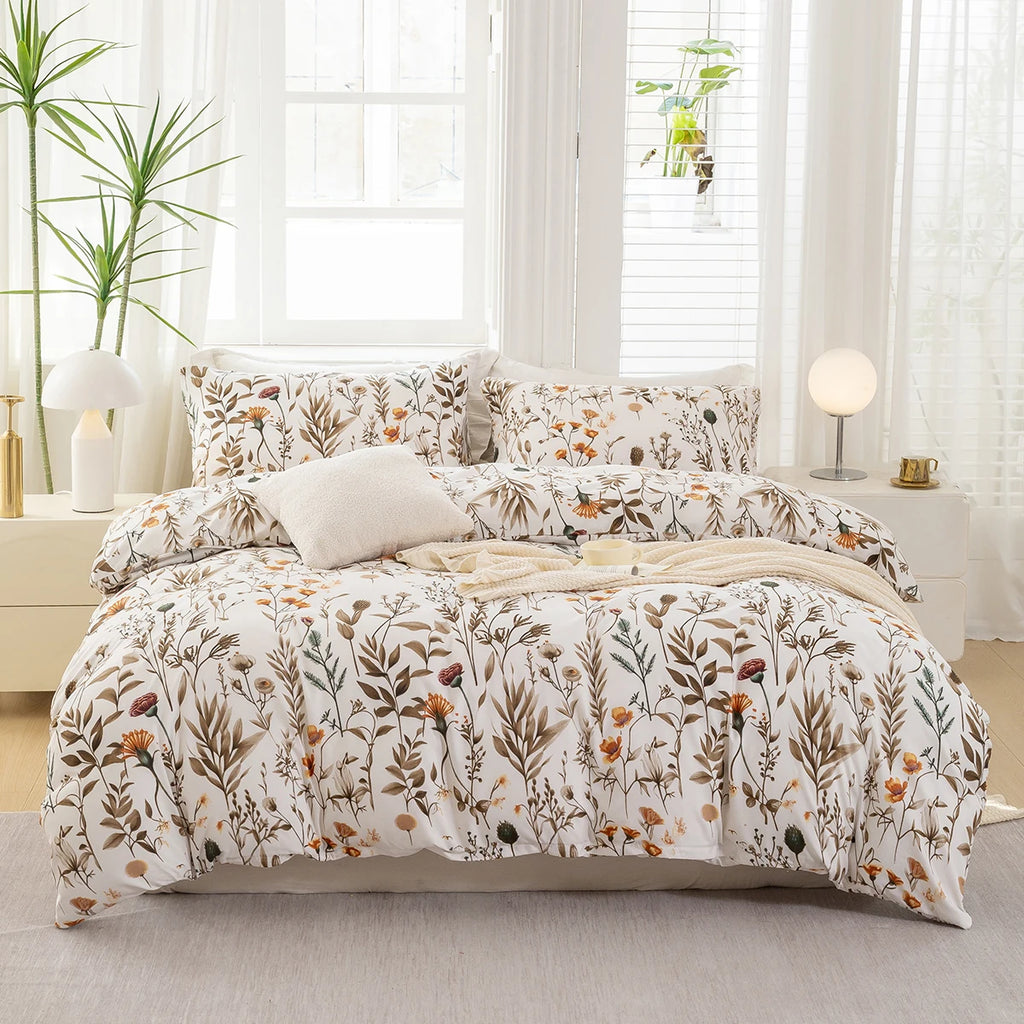 3pcs/set Leaf Floral Pattern Duvet Cover Set(1 Duvet Cover & 2 Pillowcase）Soft And Skin-Friendly Duvet Cover Bedding Set For