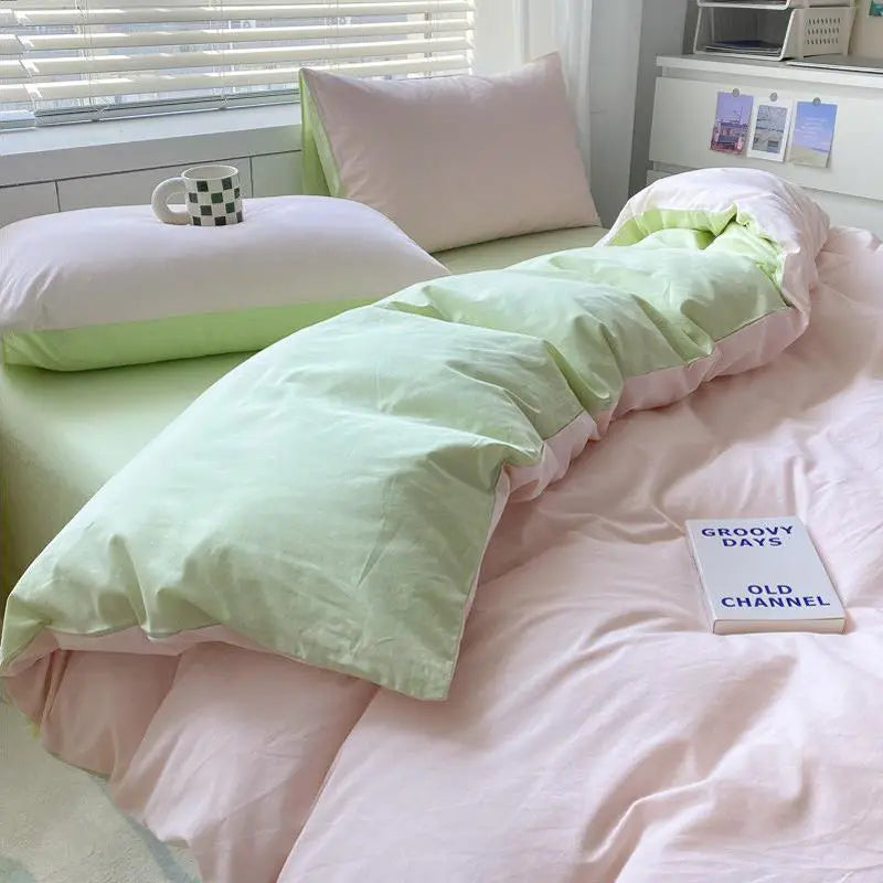 Bed Linen Duvet Cover Sheets Simple Style Four-piece Set Japanese Dormitory Bedding Single Student Cover Quilt Three-piece Set