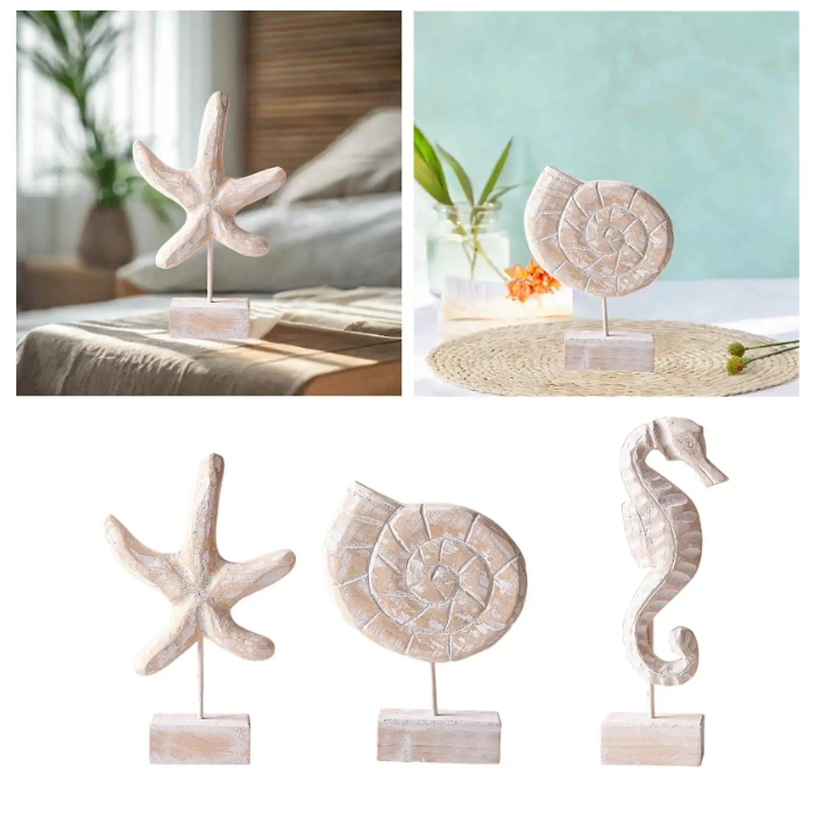 Wood Statue Beach Table Decor Handmade Decoration Accent Figurine Tabletop Statue for Home Office Kitchen Bedroom Mantel