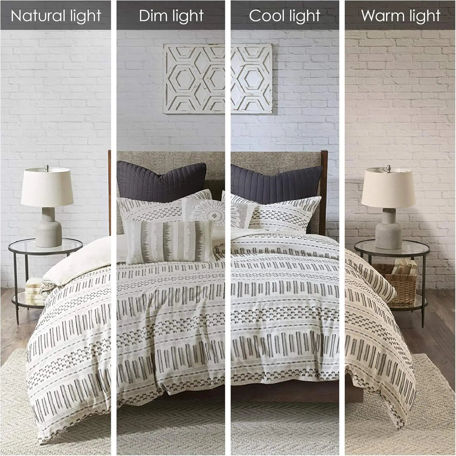 Luxury Cotton Bedding Set - Mid Century Geometric Design, All Season King Size Comforter with Shams