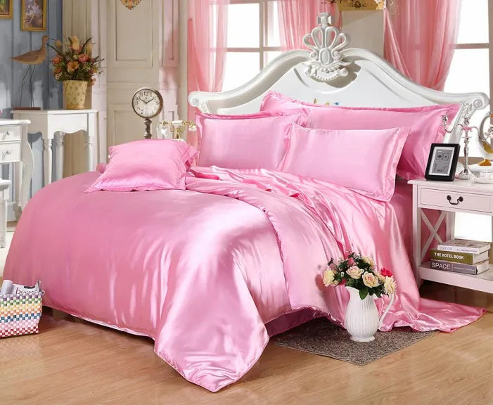 Satin Black Bedding Set With Duvet Cover Bed Sheet Pillow Cover Luxury Satin Bedding Bed Linen King Queen Twin Size