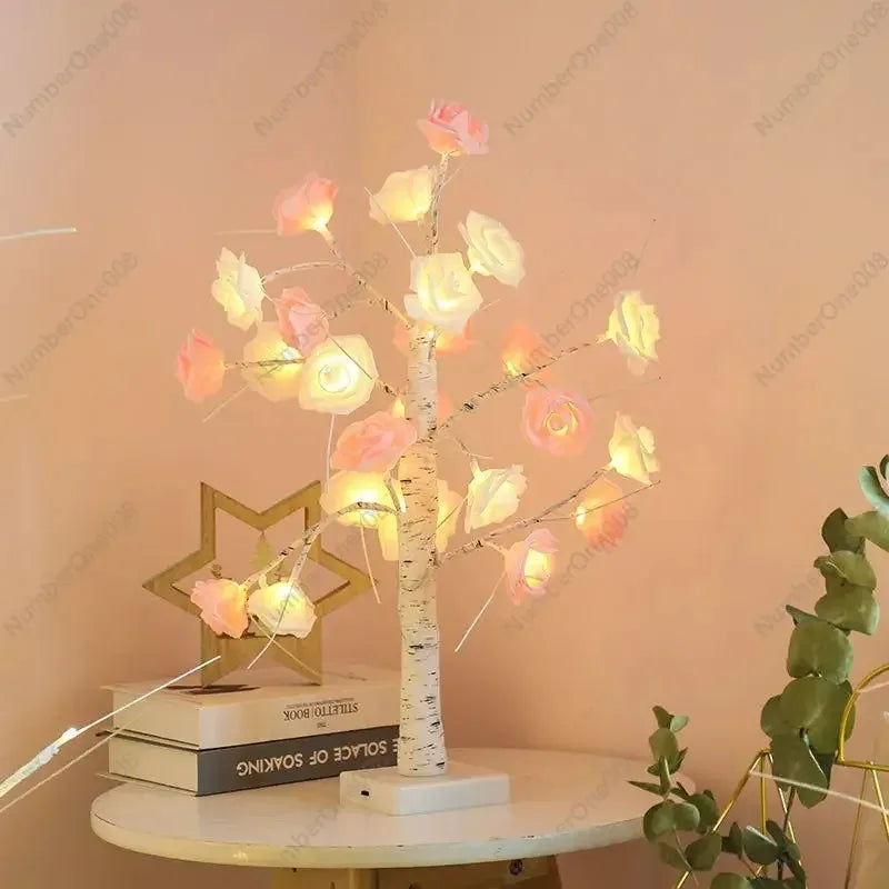 Christmas Rose LED Floor Lamp, Colorful Glowing Tree Light for Bedroom Living Room Decor, Dimmable Ambient Light with Remote