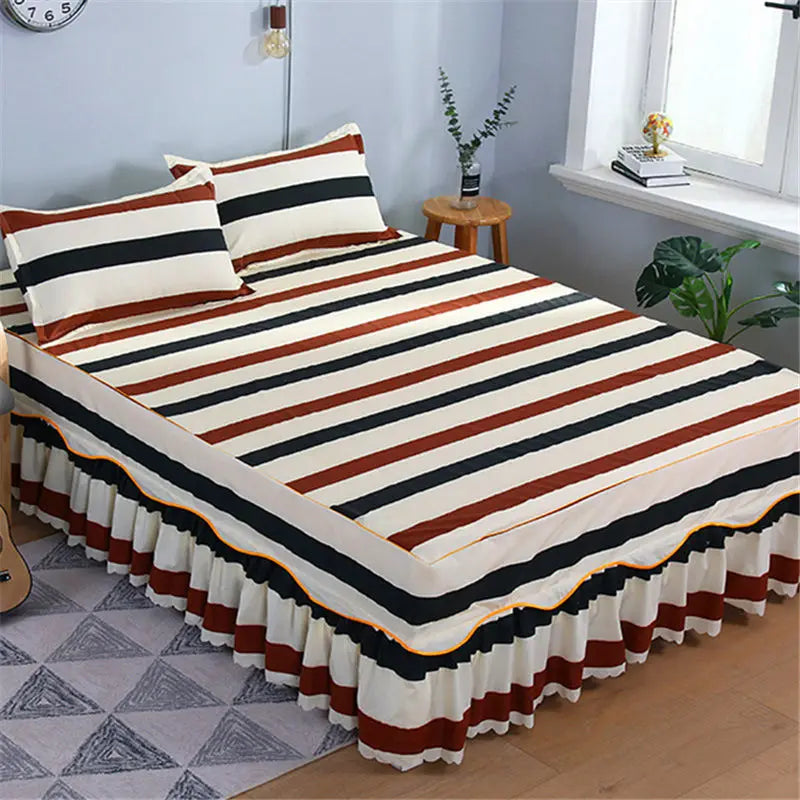 Bedding Set Home Textile Cotton Bedspread Elastic Fitted Mattress Cover Couple Quilt Single Bed Sheet with 2pcs Pillow Covers