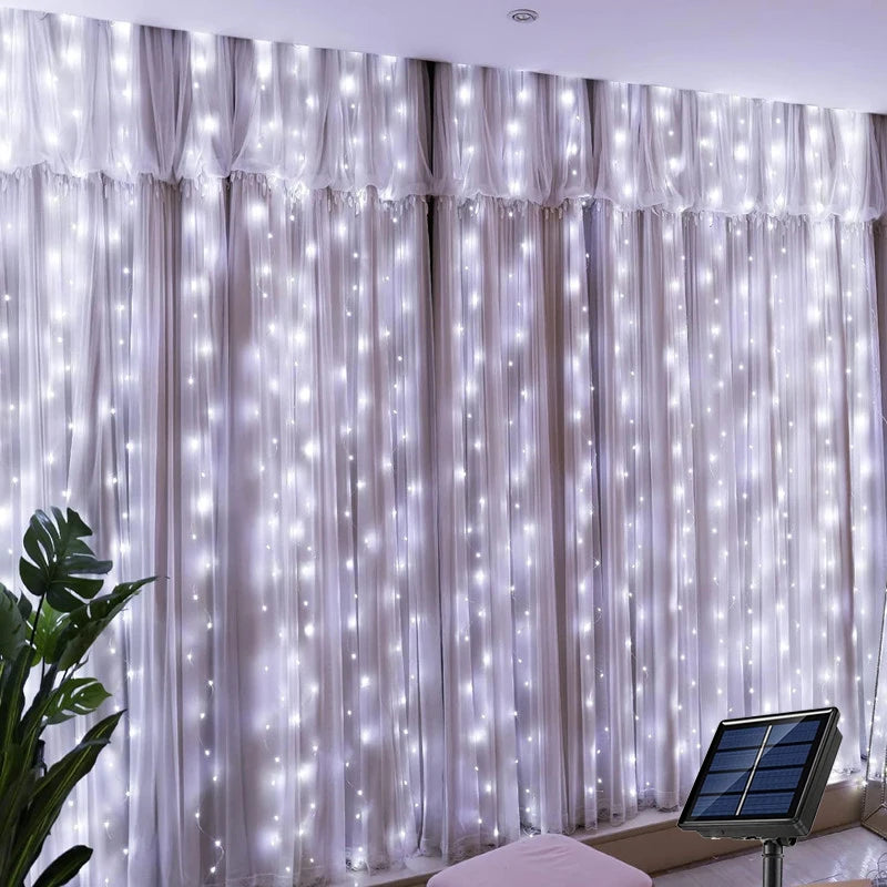 Solar LED Curtain Light Outdoor Garland Solar Fairy String Light Copper Wire Lamps for Garden Yard Wedding Party Holiday Decor