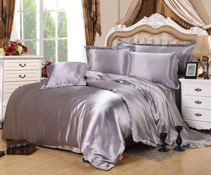 Satin Black Bedding Set With Duvet Cover Bed Sheet Pillow Cover Luxury Satin Bedding Bed Linen King Queen Twin Size