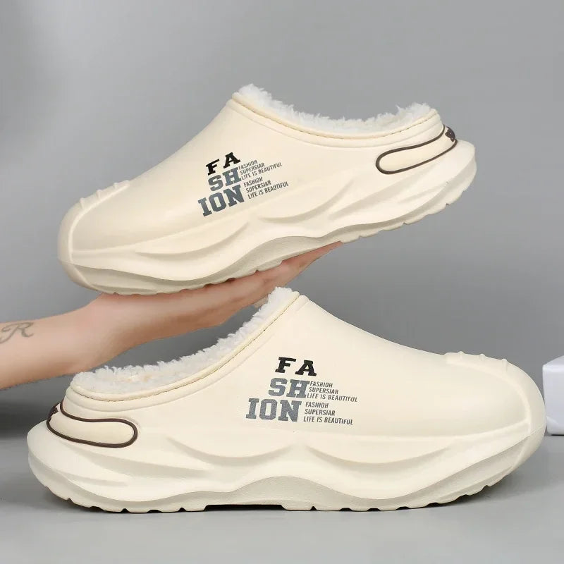 Men Shoes Winter Warm Shoes Plush Lining Indoor Cotton Slippers Couple Platform Outdoor Kitchen shoes House Waterproof Slippers