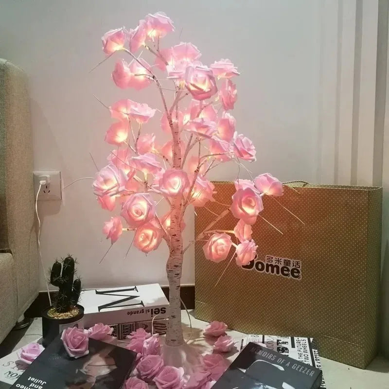 Christmas Rose LED Floor Lamp, Colorful Glowing Tree Light for Bedroom Living Room Decor, Dimmable Ambient Light with Remote