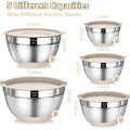 Mixing Bowls with Airtight Lids Set, 8PCS StainlSteel Khaki Nesting Bowls with Grater Attachments, Kitchen Bowls with Non-Slip B